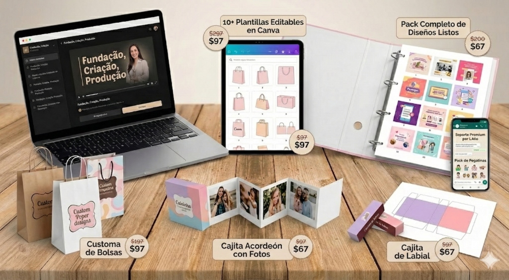 Mockup completo del curso de bolsas personalizadas